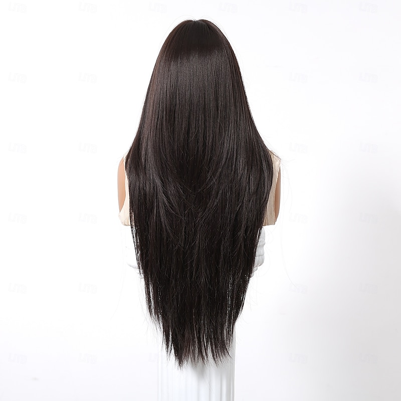 Synthetic Wig Uniforms Career Costumes Princess Straight kinky Straight Middle Part Layered Haircut With Bangs Machine Made Wig 30 inch Dark Brown Synthetic Hair Women's Cosplay Party Fashion Dark2