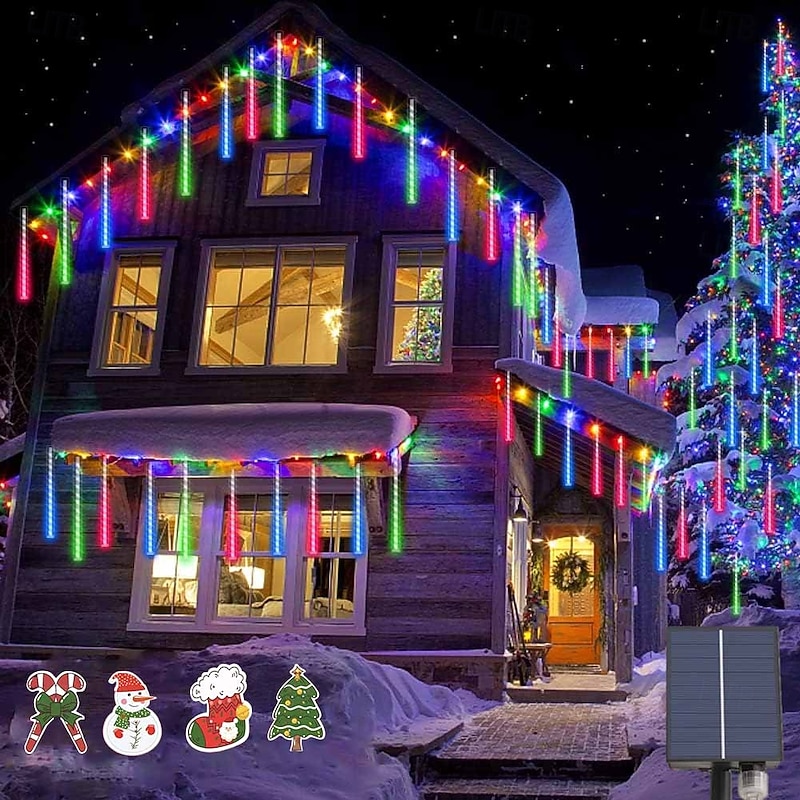 Solar Outdoor Meteor Shower Light, 30cm, 8-144 LEDs Upgraded Solar String Lights Perfect for Christmas & Garden Decor3