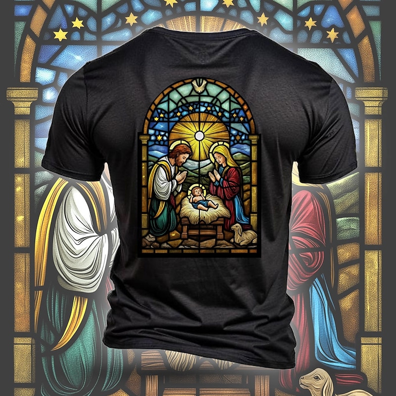 Christmas Men's Jesus T Shirt Short Sleeve T shirt 3D Print Crew Neck Shirt Fashion Athleisure Street Sports Outdoor Daily Black Summer Spring Clothing Apparel S M L XL XXL XXXL