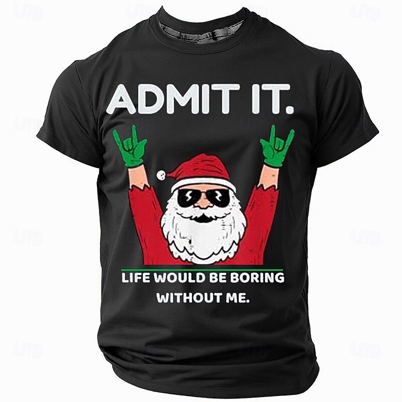 Christmas Men's Santa Claus T Shirt Short Sleeve T shirt 3D Print Crew Neck Shirt Fashion Athleisure Street Sports Outdoor Daily Black Red Blue Summer Spring Clothing Apparel S M L XL XXL XXXL4