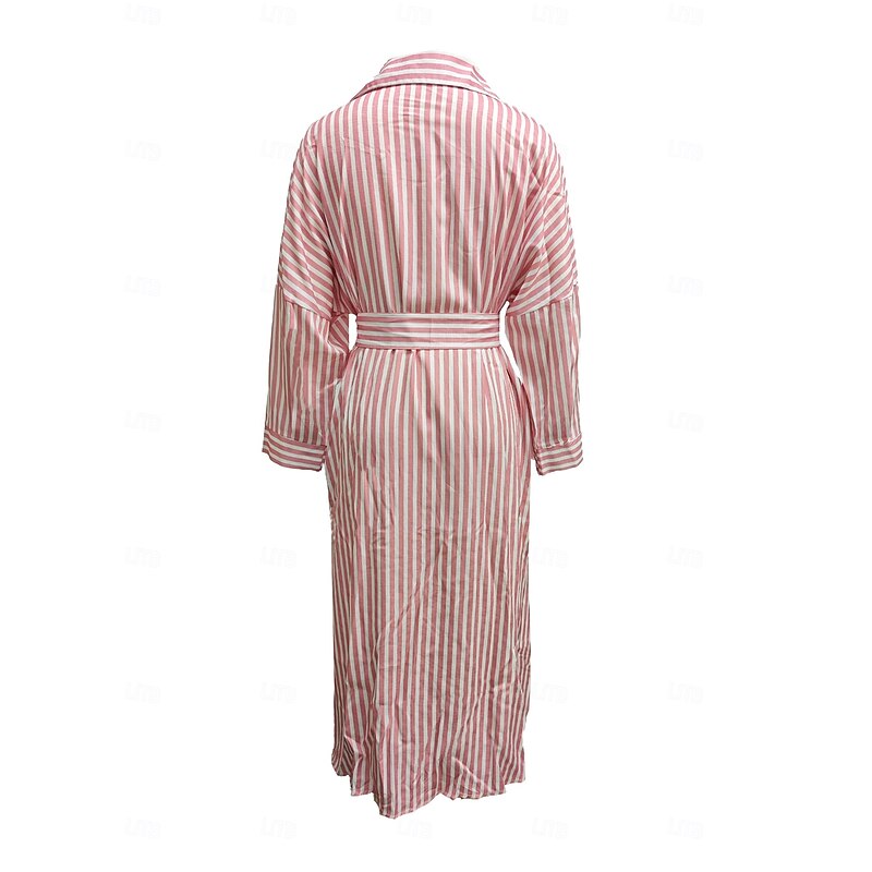 Women's Shirt Dress Geometric Stripe Button Print V Neck Long Dress Maxi Dress Elegant Daily Half Sleeve Winter4