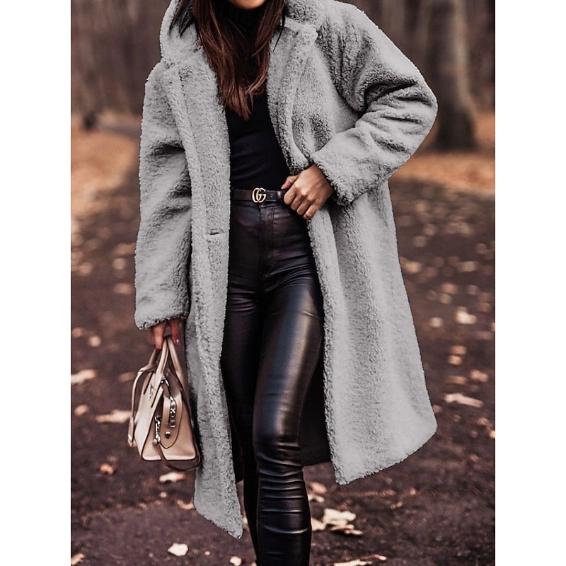 Women's Fleece Jacket Teddy Coat Hoodie Jacket Warm Breathable Buttons Pocket Fleece Lined Casual Plain Vacation Street Daily Wear Going out Single Breasted Long Hoodie Regular Fit Long Sleeve3