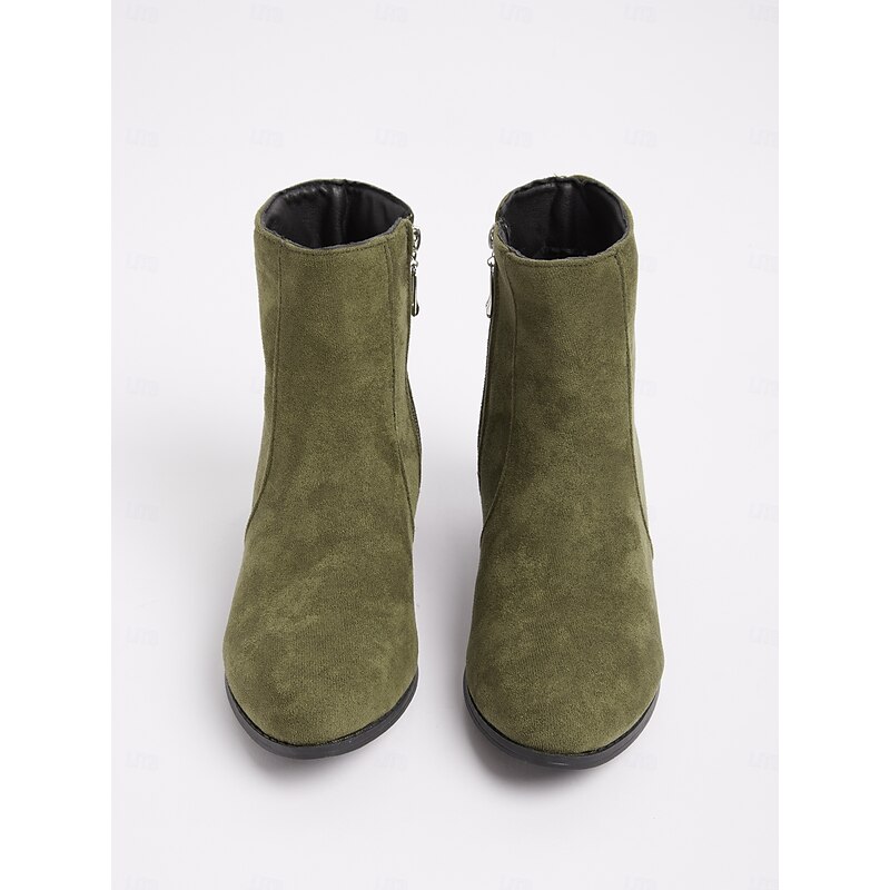 Women's Casual Faux Suede Ankle Boots with Side Zipper and Low Block Heels – Comfortable Vintage Booties for Everyday Wear4
