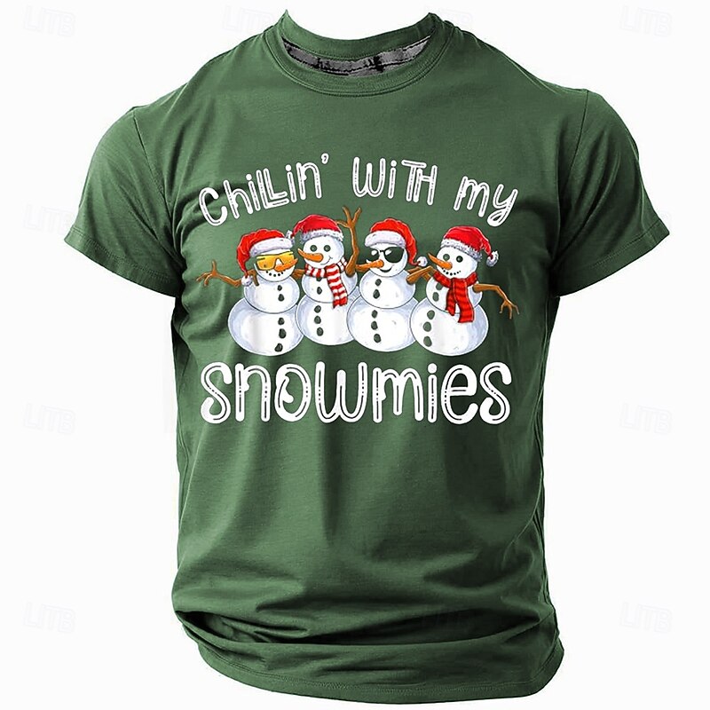Christmas Men's Funny Christmas 3D T-shirts Snowman Retro Vintage Casual Street Style 3D Print Tee Sports Outdoor Holiday Lake Blue Red Army Green Short Sleeve Crew Neck Spring & Summer Clothing