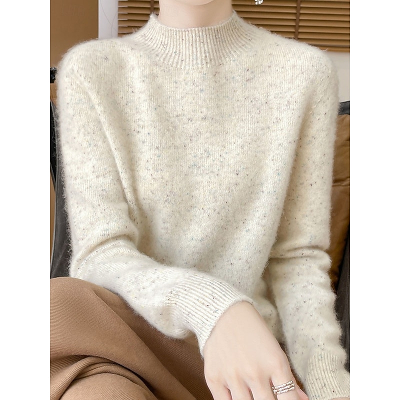 Women's Sweater Pullover Sweater Jumper Casual Soft Pure Color Ribbed Crew Neck Knitted Long Sleeve Regular Tops Knit Outdoor Daily Weekend Pink Beige Fall Winter2