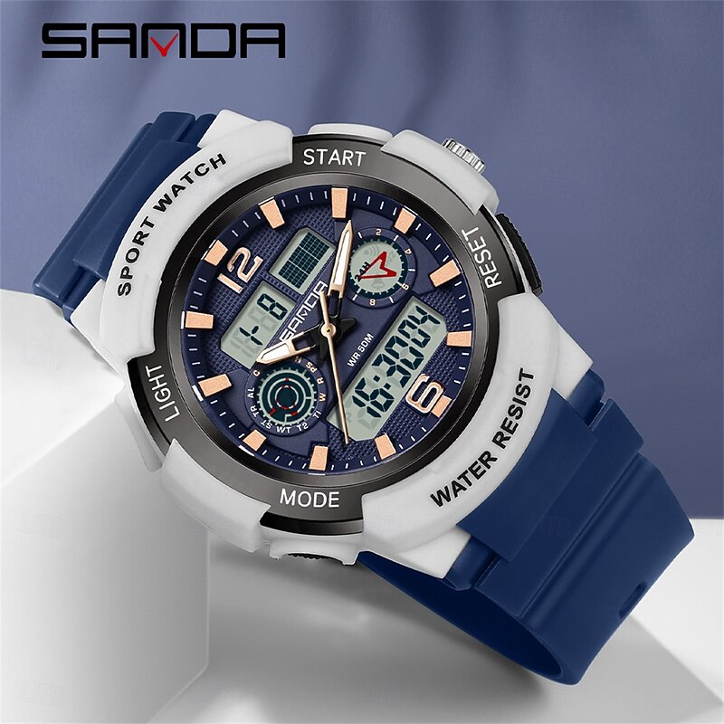 SANDA Women Men Digital Watch Outdoor Fashion Casual Business Luminous Alarm Clock Countdown Three Time Zones TPU Watch4