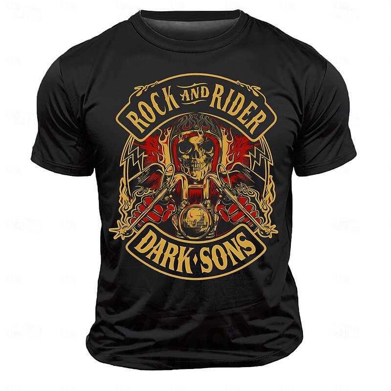 Men's Motorcycle Skulls T Shirt Short Sleeve T shirt 3D Print Crew Neck Shirt Retro Vintage Casual Street Style Sports Outdoor Holiday Black Spring & Summer Clothing Apparel S M L XL XXL XXXL