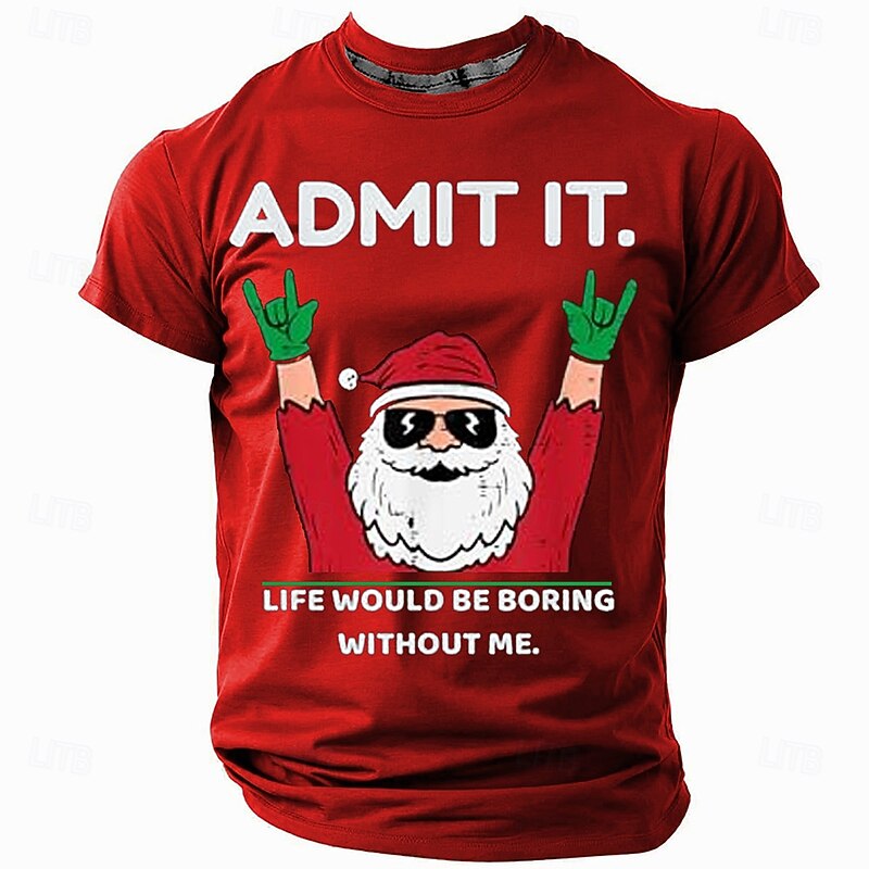 Christmas Men's Santa Claus T Shirt Short Sleeve T shirt 3D Print Crew Neck Shirt Fashion Athleisure Street Sports Outdoor Daily Black Red Blue Summer Spring Clothing Apparel S M L XL XXL XXXL2