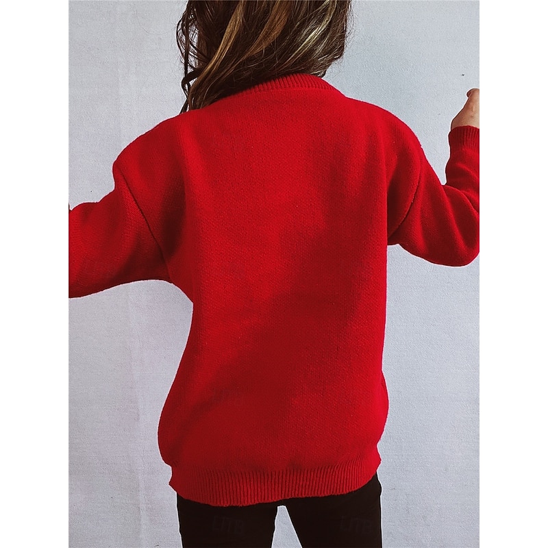 Women's Ugly Sweater Sweaters Crew Neck Ribbed Knit Knitted Fall Winter Outdoor Casual Soft Long Sleeve Tree Black Red2