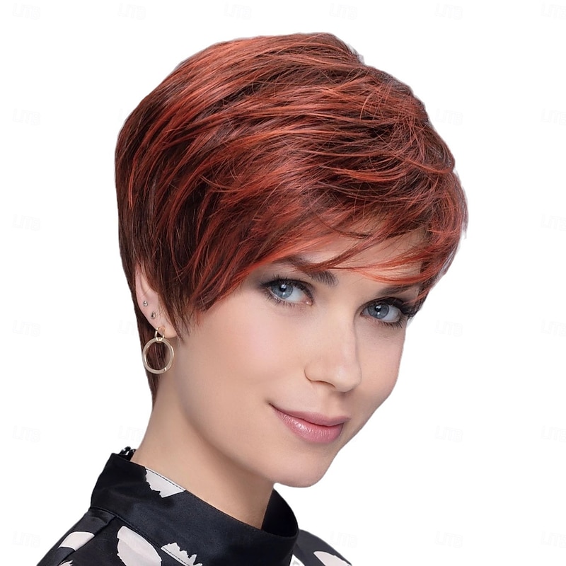 Casual Ren&Brown Short Wig Natural Looking Synthetic Wigs for Ladies Daily Cosplay Hair Wig2