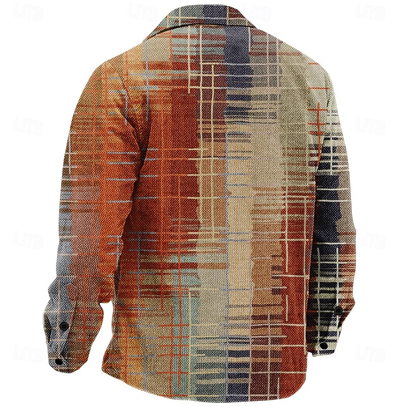 Men's Plaid / Check Geometric Pattern Corduroy Shirt Shirt Jacket Overshirt Long Sleeve Vintage Casual Outdoor Dailywear Fall & Winter Turndown Collared Shirts Buttons 3D Print 2 Pockets 1pc Orange2