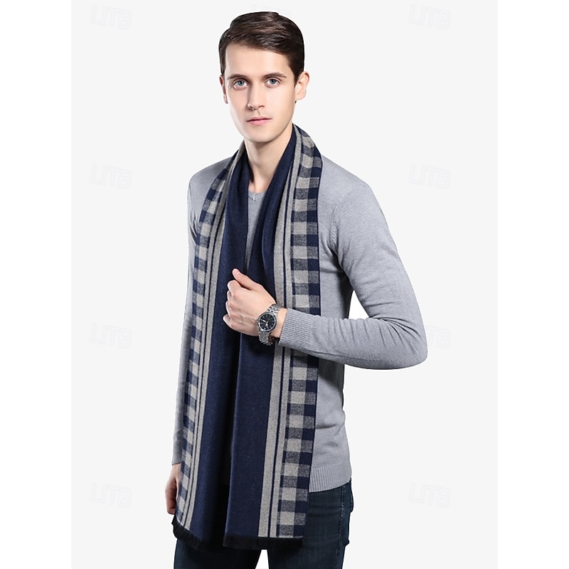 Men's Classic Plaid Winter Scarf – Soft Faux Wool Polyester Checkered Pattern for Warmth and Style, Perfect for Casual or Business Wear3
