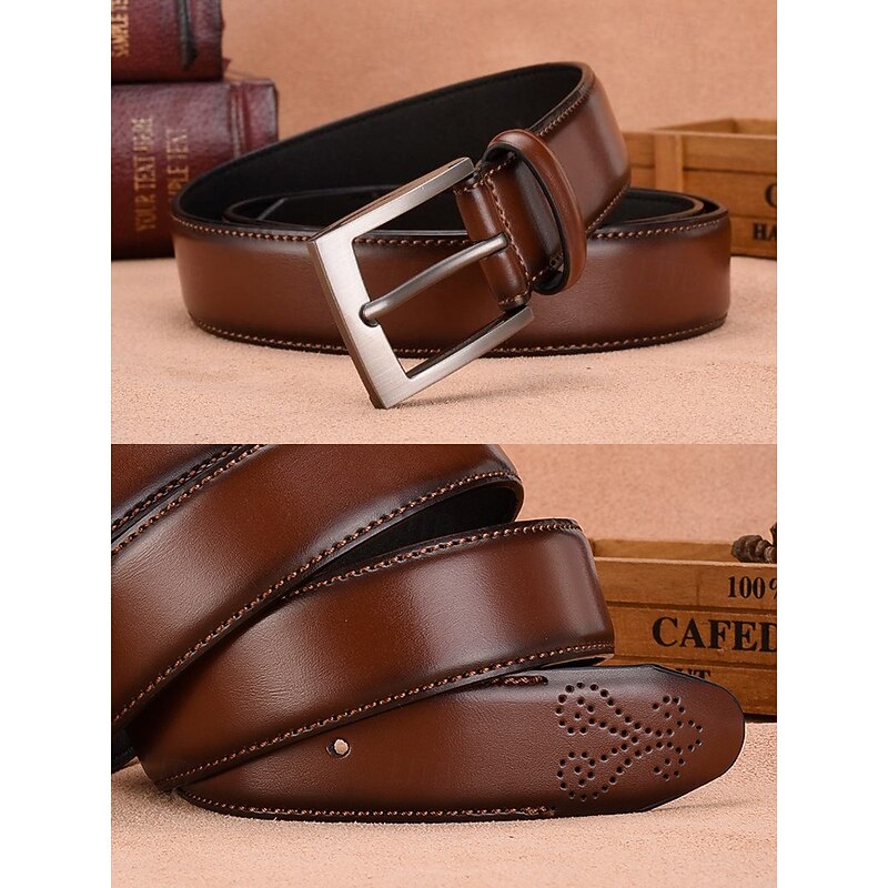 Men's Brown Leather Belt – Classic Buckle Design with Embossed Pattern, Perfect for Casual and Formal Wear4