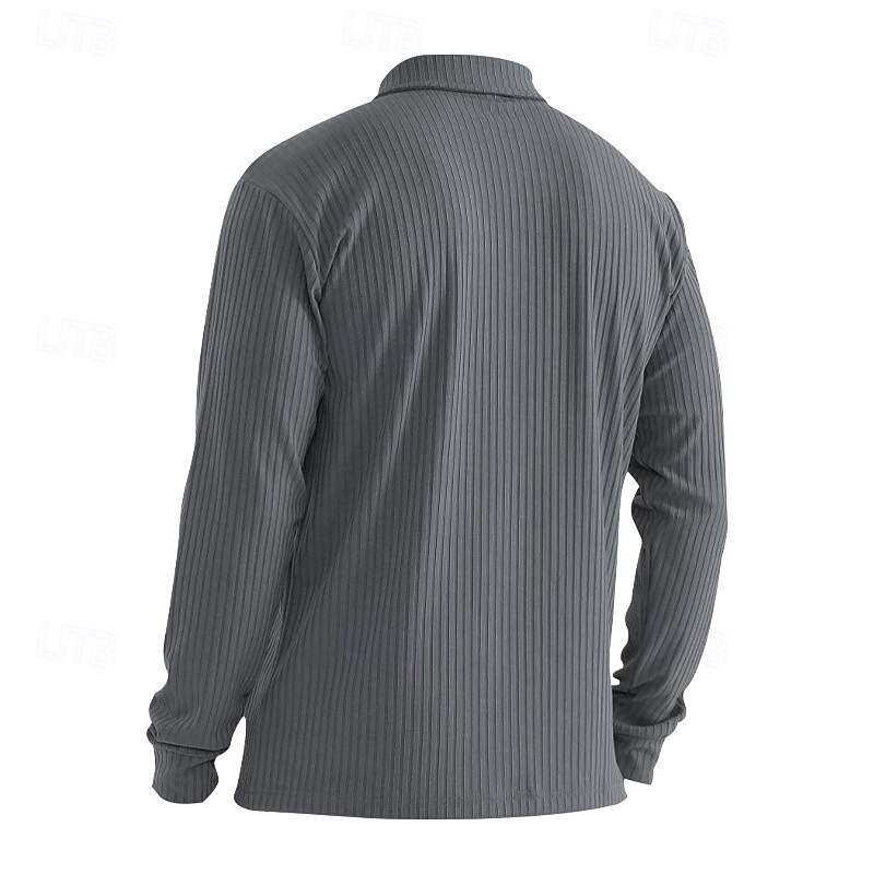 Men's Polo Shirts Muscle Shirt Formal Work Ribbed Polo Collar Long Sleeve Warm Basic Solid Color Buttons Spring Fall Slim Fit Black White Yellow Navy Blue Green Light Grey Polo Shirts4