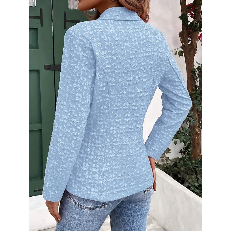 Women's Blazer Button Solid Color Comfortable Stylish Regular Fit Outerwear Long Sleeve Winter Black S4