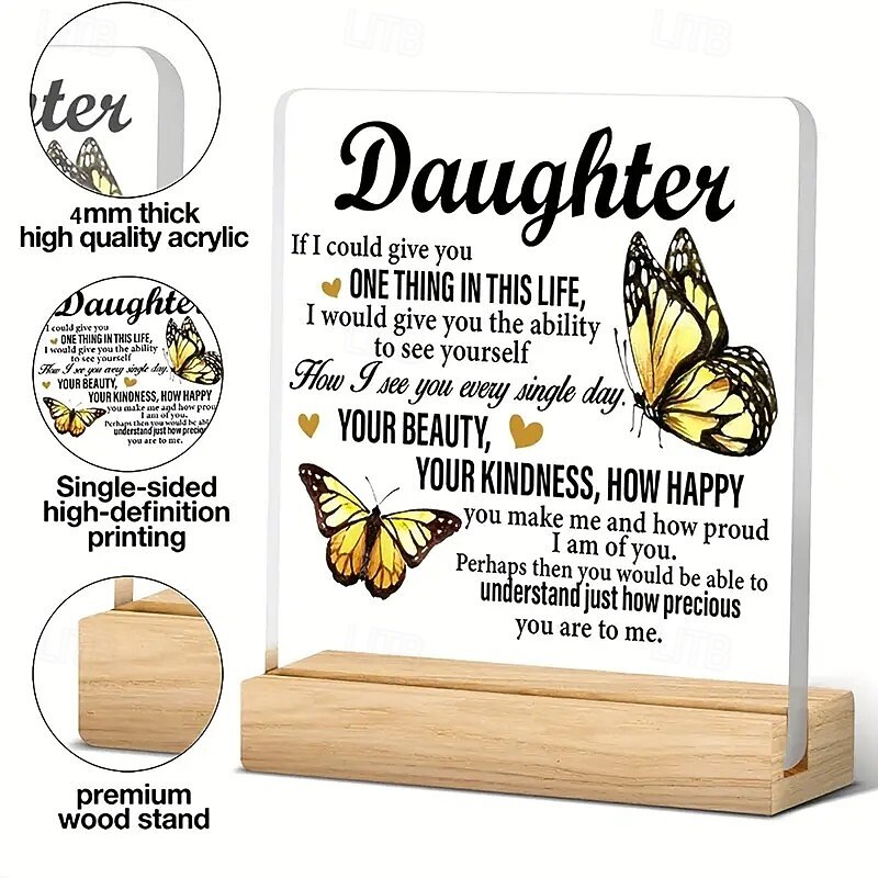 Acrylic Plaque with Wooden Base, Meaningful Gift from Son or Daughter to Mom, Commemorative Desk Sign, Thoughtful Keepsake with Wooden Stand2