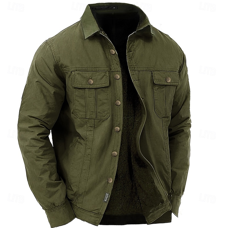 Men's Vintage Work Shirt Western Shirt Cargo Shirt Long Sleeve Casual Sports & Outdoor Going out Fall Winter Turndown Button-Down Army Green Khaki4