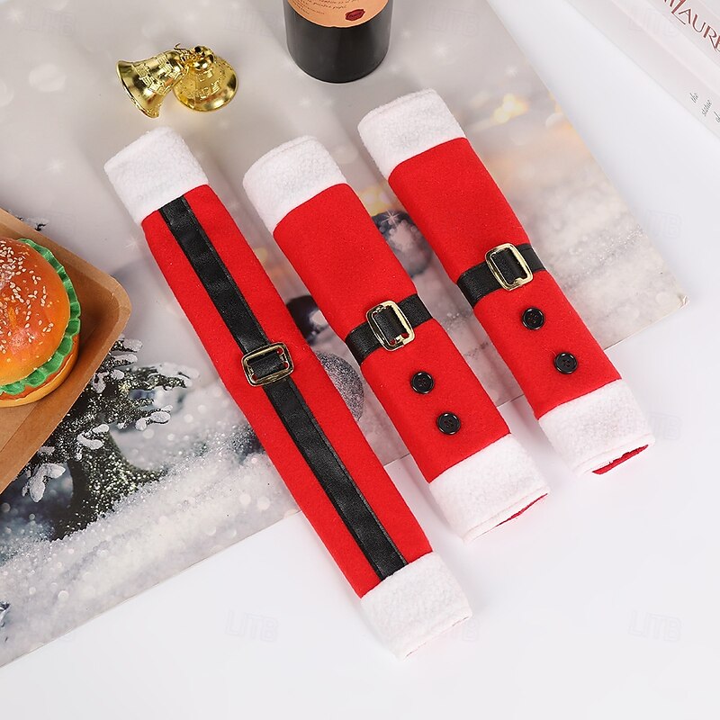 3 Pcs/Set Red Fleece Cloth Christmas Refrigerator Door Handle Cover Set Fridge Oven Handle Protective Cover For Xmas Home Decor2