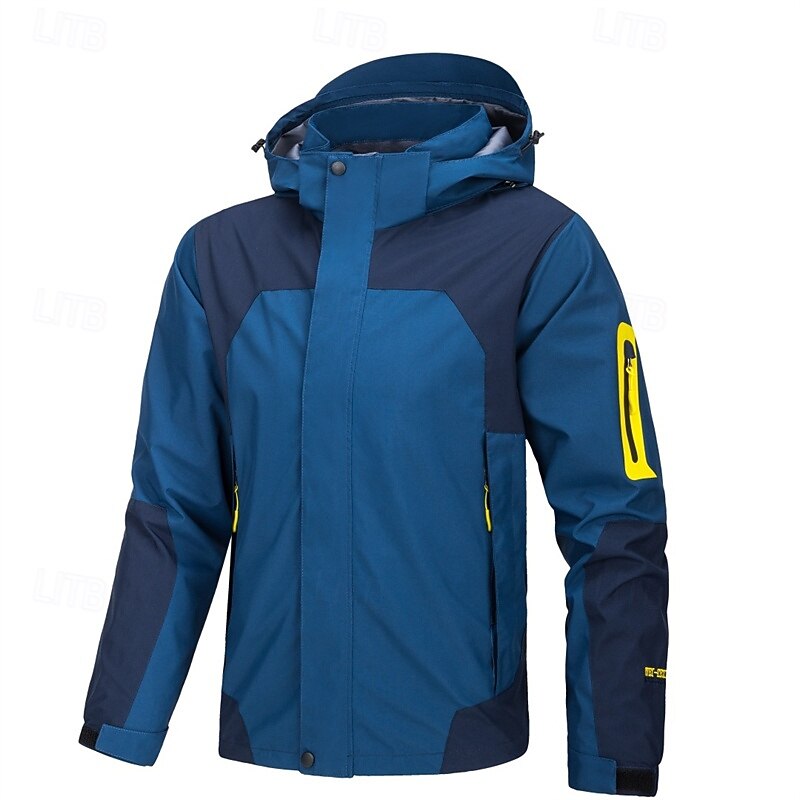 Men's Hoodie Jacket Softshell Jacket Hiking Jacket Outdoor Color Block Windproof Water Resistant Windbreaker Jacket Traveling Black Blue Beige Grey