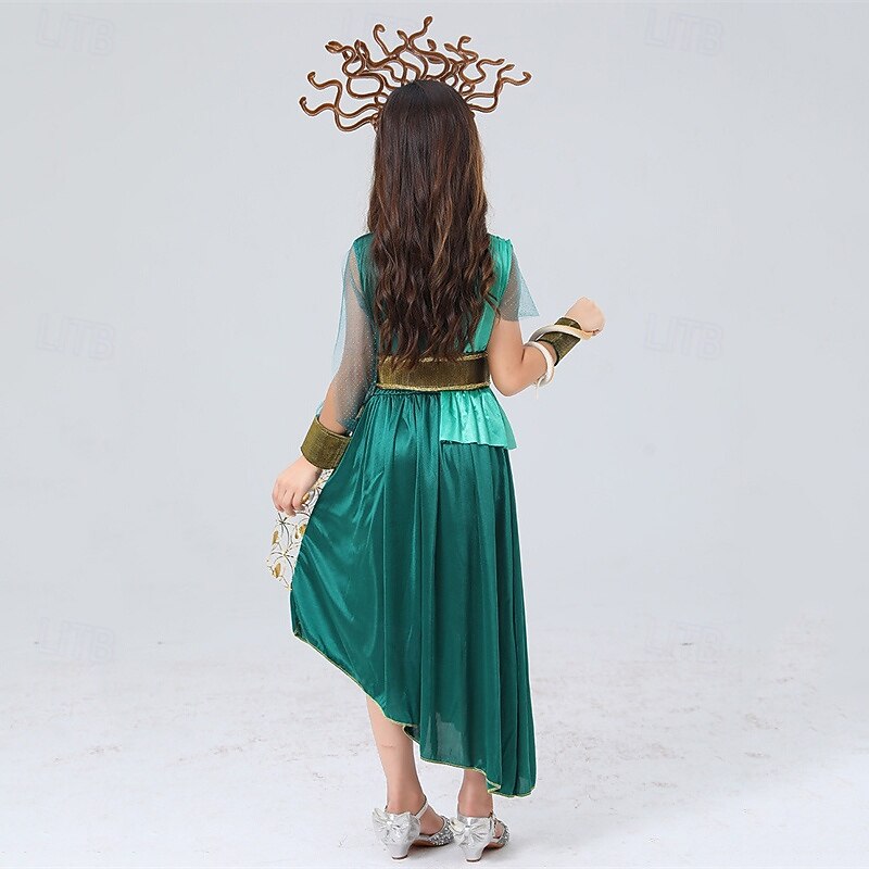 Kids Girls' Cosplay Dress Party Dress Color Block Short Sleeve Performance Halloween Party Patchwork Beautiful Sweet Polyester Maxi Party Dress A Line Dress Summer 4 years+ Green4