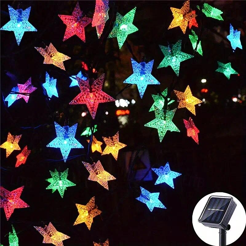 12M-100Leds/22M-200Leds Outdoor Solar Pentagram Christmas Decorative Light String Courtyard Balcony Fence Garden Festival Party Atmosphere Decorative Light String