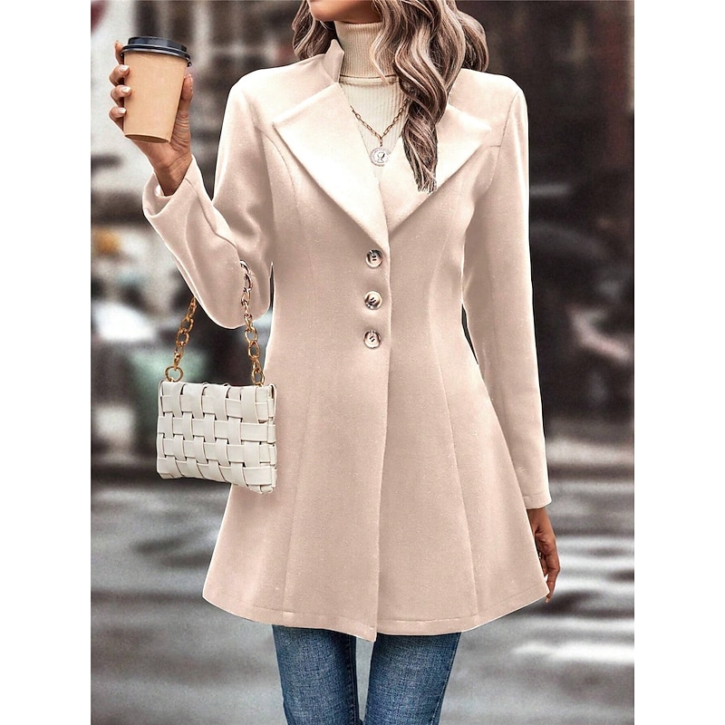 Women's Winter Coat Outdoor Street Daily Wear Fall Winter Regular Coat Regular Fit Thermal Warm Breathable Stylish Casual Jacket Long Sleeve Plain with Pockets Black Apricot Coffee3