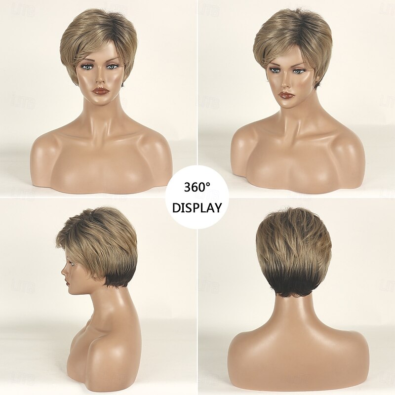 Synthetic Wig Straight With Bangs Wig Short Ombre Blonde Synthetic Hair Women's Blonde3