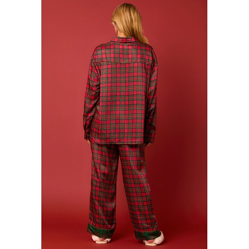 Santa Claus Sleepwear Christmas Pajamas Women's Lounge Sets Plaid Print Check Pattern Adults Christmas New Year Christmas Eve Christmas New Year Eve Home Wear Top Pants4