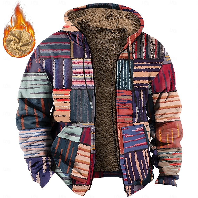 Men's Plaid Fleece Hoodie Hoodies Fashion Cool Long Sleeve Hooded Party Sports Outdoor Streetwear Blue Drawstring Fall Winter Designer