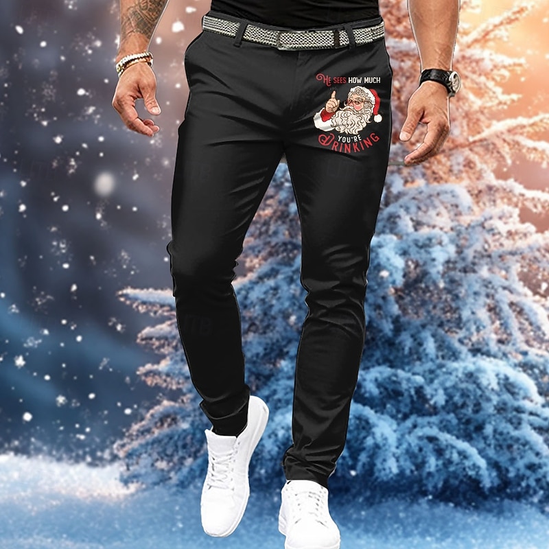 Christmas Men's Funny Christmas Printed Pants Santa Claus Fashion Casual Dress Zipper Pocket Mid Waist Party Dailywear Holiday Summer Spring Fall 3D Print Slim Fit Inelastic