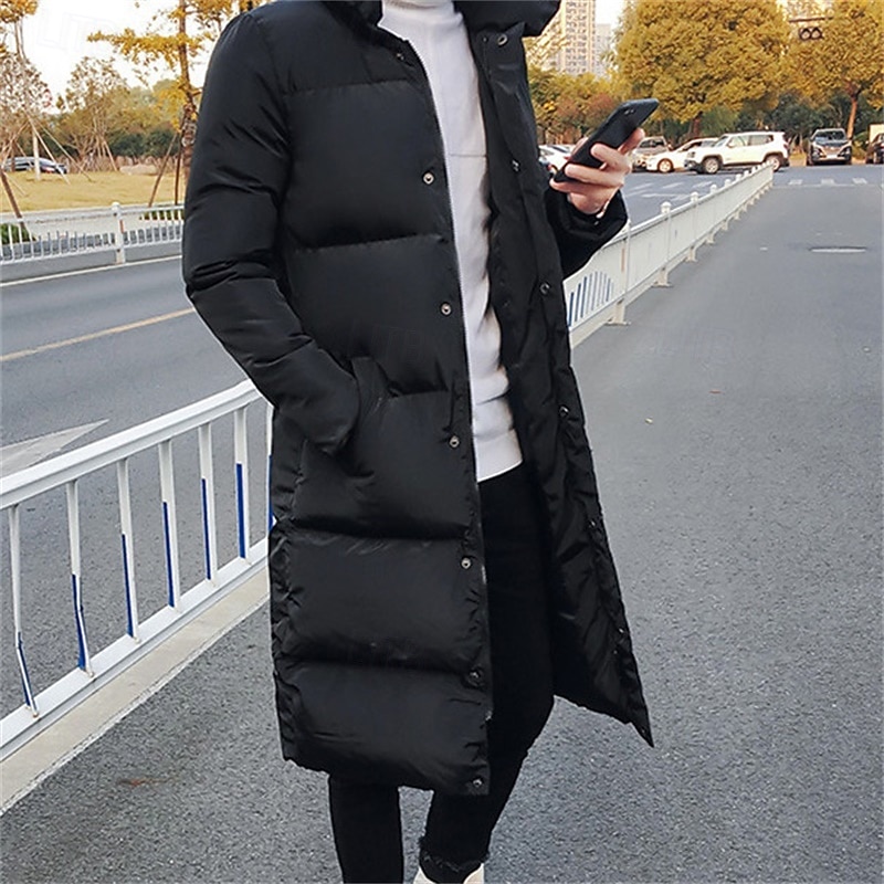 Men's Puffer Jacket Quilted Jacket Padded Jacket Pocket Polyester Fibre Fleece lined Daily Wear Date Vacation Long Fashion Casual Comfortable Thermal Warm Fall & Winter Solid / Plain Color Black3