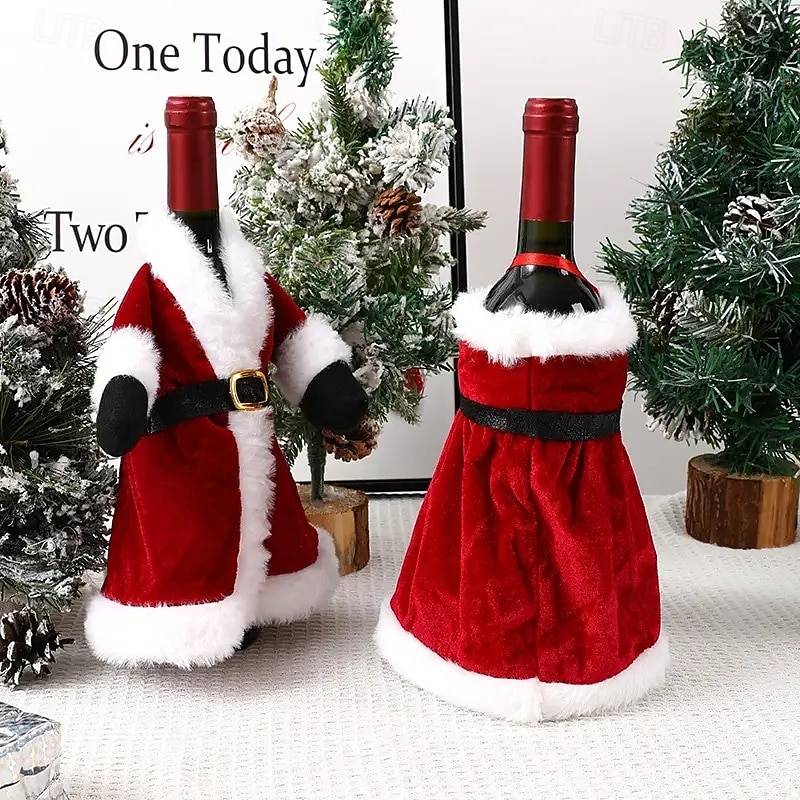 2pcs Creative Red Wine Bag Christmas Dress Wine Bottle Cover Christmas Skirt Wine Bottle Decoration Christmas Red Wine Cover