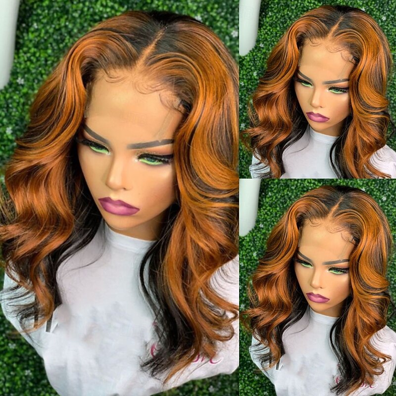 Remy Human Hair 5x5 Closure 13x4 Lace Front Wig Short Bob Brazilian Hair Body Wave Multi-color Wig 130% 150% Density with Baby Hair Highlighted / Balayage Hair Glueless For Women Short Human Hair