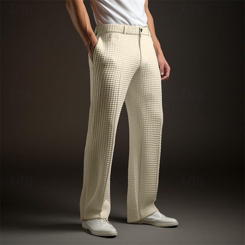 Men's Trousers Dress Pants Suit Pants Waffle Pants Front Pocket Straight Leg Plain Comfort Soft Full Length Wedding Outdoor Business Fashion Chic & Modern Black White Stretchy3