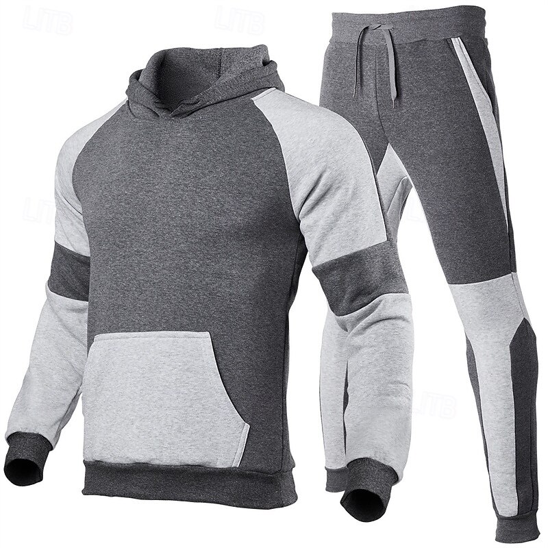 Men's Tracksuit Jogging Suit Drawstring Pocket Color Block Hoodie and Pants Athletic Clothing Set Spring Black Red Gym Workout Jogging Running Soft Breathable Long Sleeve Sport Activewear2