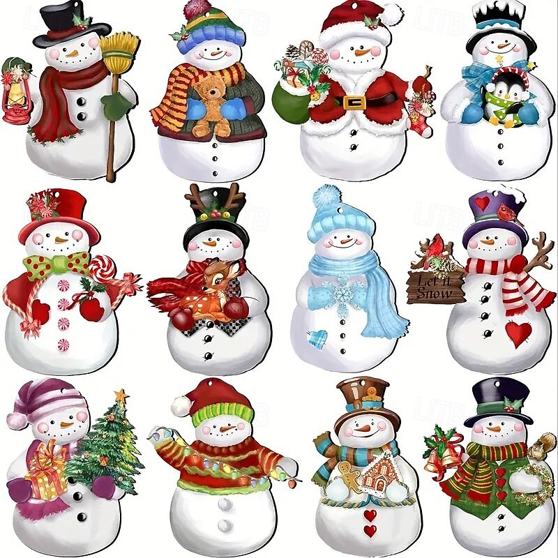 24pcs Christmas Wooden Ornaments, Snowman Pendant Decoration Set for Xmas Trees, Perfect Holiday Decor for Christmas Parties and Craft Projects