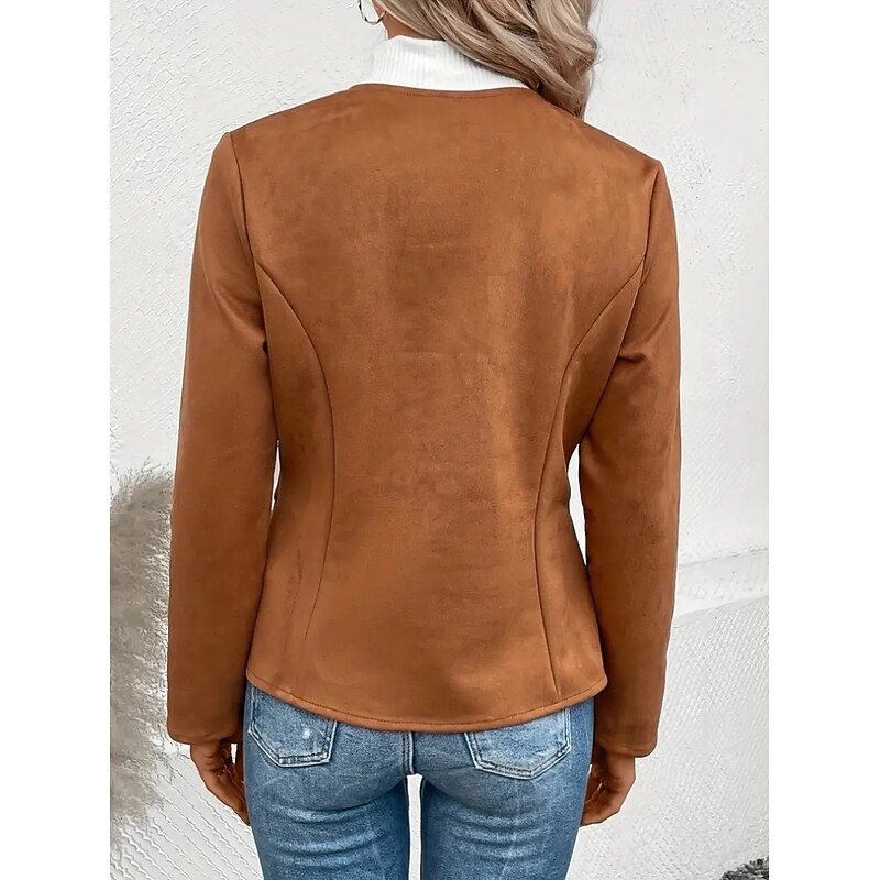 Women's Jacket School Zipper Solid Color Vintage Regular Fit Outerwear Long Sleeve Spring Black S2