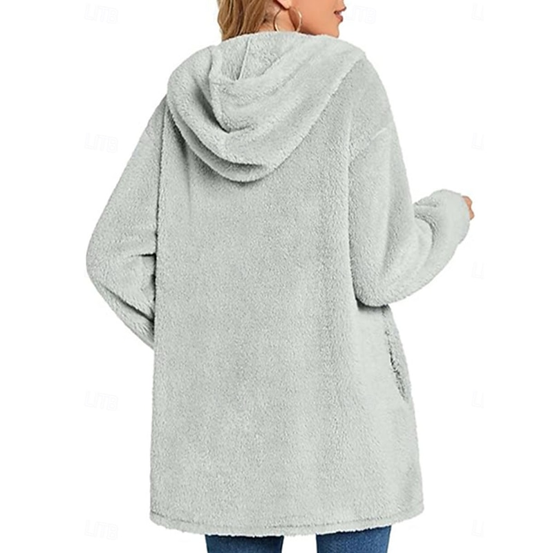 Women's Fleece Jacket Teddy Coat Hoodie Jacket Warm Breathable Pocket Fleece Lined Casual Plain Vacation Street Daily Wear Going out Single Breasted Regular Hoodie Regular Fit Long Sleeve Outerwear2
