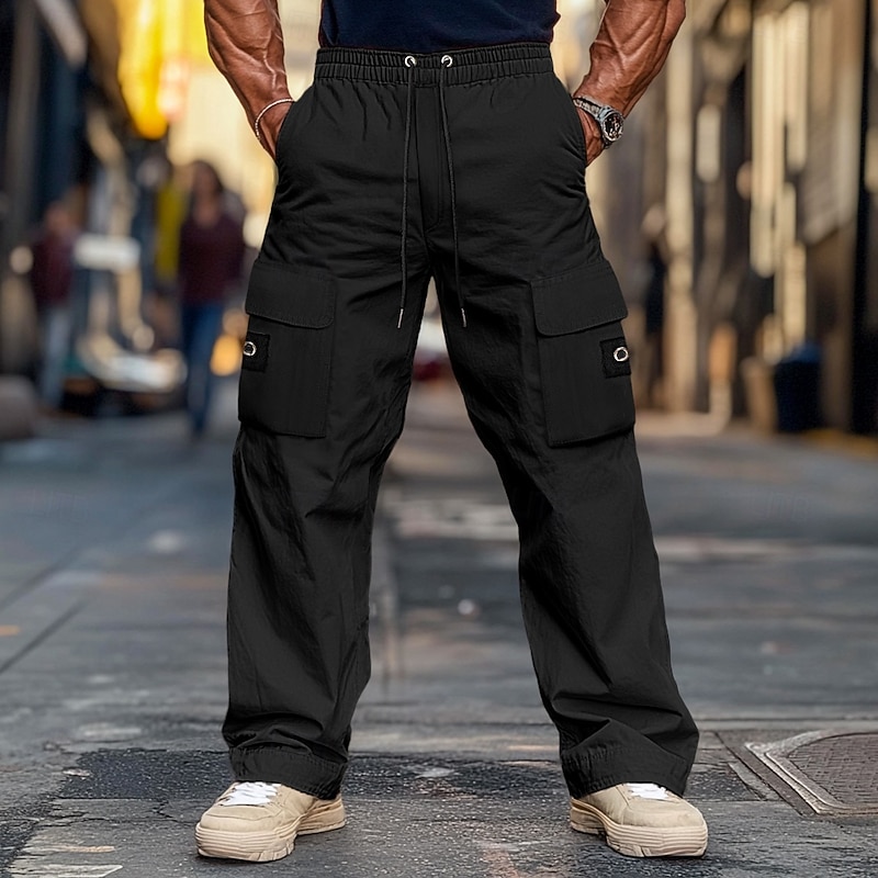 Men's Cargo Pants Trousers Casual Pants Pocket Elastic Waist Straight Leg Plain Comfort Soft Full Length Outdoor Daily Going out Fashion Streetwear Black Army Green Micro-elastic