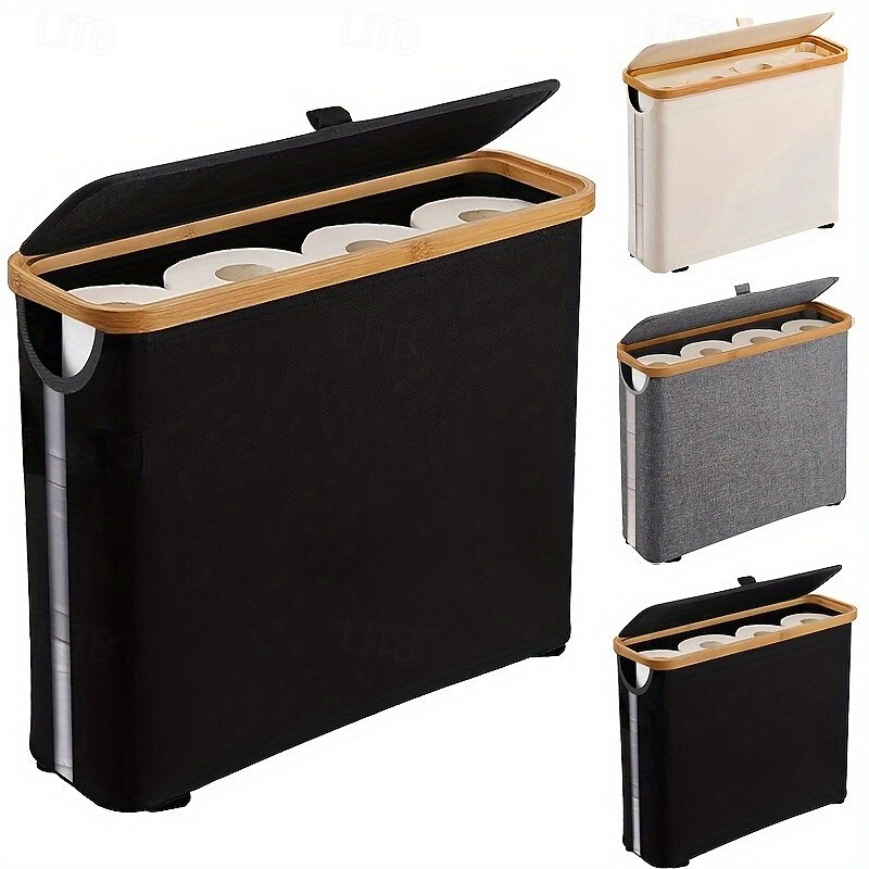 Toilet Paper Basket with Lid Large Capacity Easy to Install Toilet Paper Storage Organizer Multi-purpose Toilet Paper Holder