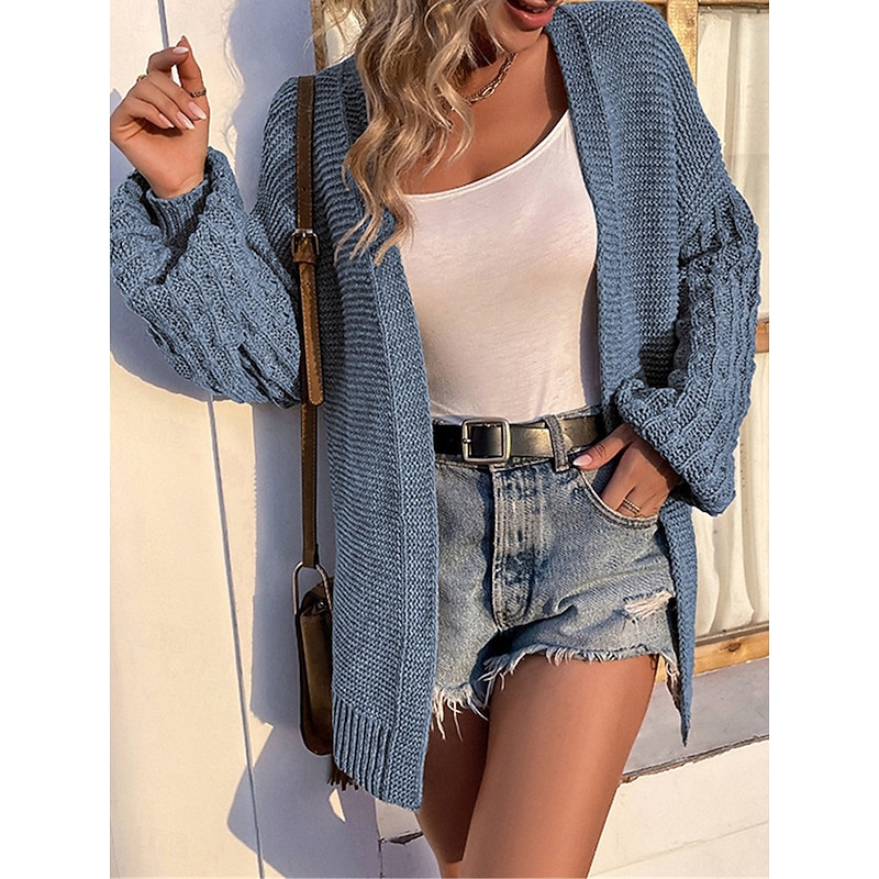 Women's Sweater Cardigan Casual Soft Pure Color Ribbed Open Front Knitted Long Sleeve Regular Tops Knit Outdoor Daily Weekend Black Pink Fall Winter