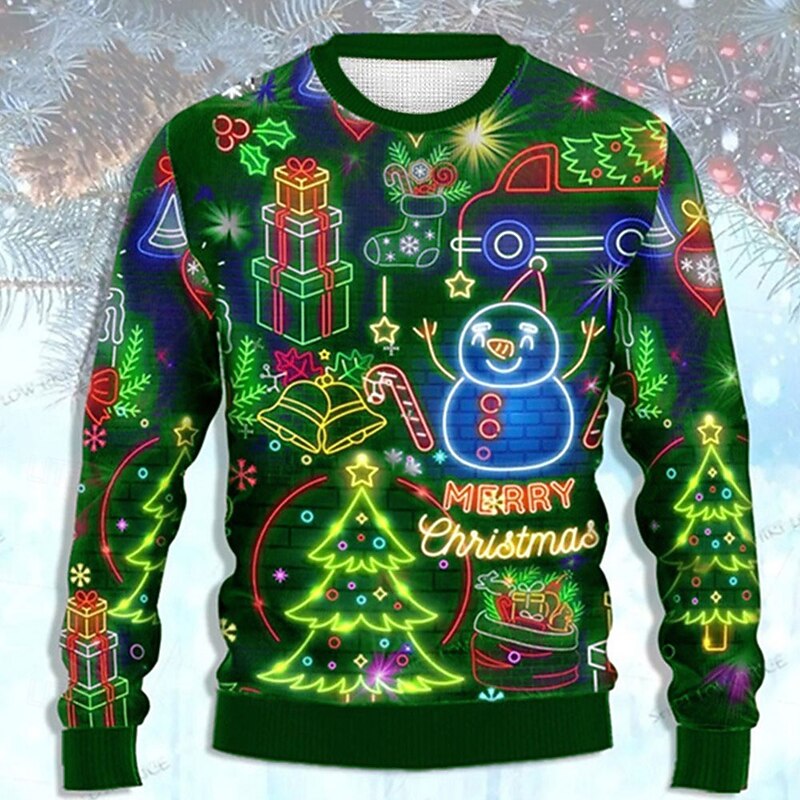 Ugly Christmas Sweater Men's Sweaters Snowman Pullover Jumper Knitwear Knitting New Years Eve Sweater Outdoor Daily Vacation Long Sleeve Crewneck Fall Winter Lake blue Forest Green Dark2