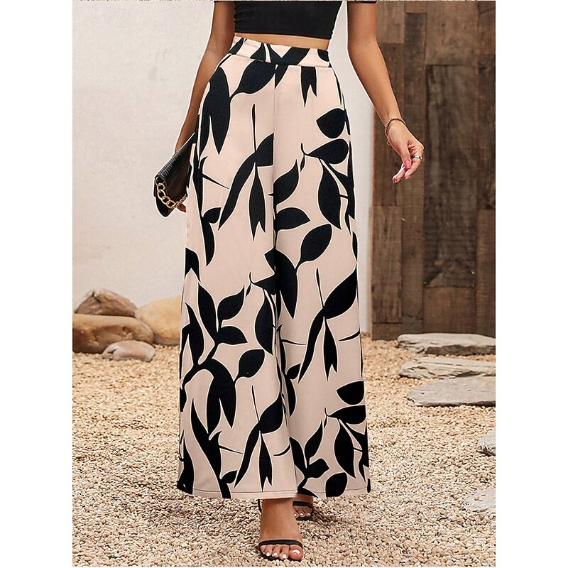 Women's Chinos Pants Trousers Fashion Streetwear Full Length High Waist Leaf Elastic Waistband Comfy Soft Comfortable Inelastic Outdoor Street Black Winter Autumn / Fall Loose Fit