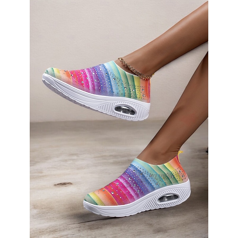Women's Colorful Rhinestone Slip-On Sneakers – Lightweight Air Cushion Sole Shoes for Casual and Sporty Style3