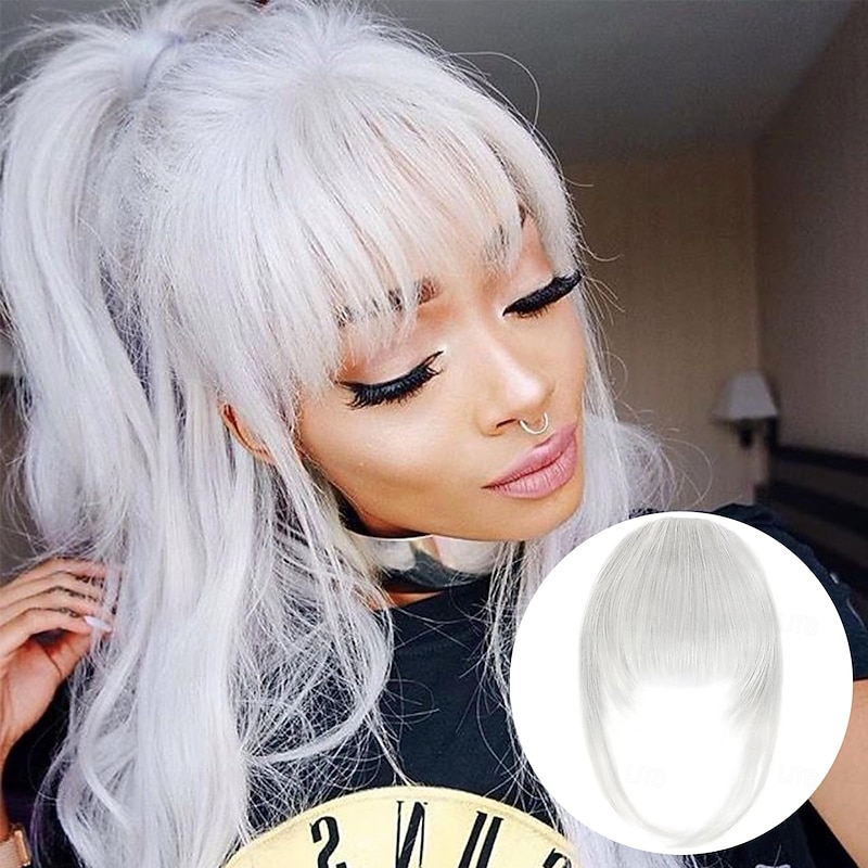 French Hair Bangs Clip on Long Wispy Bangs Hair Clip with Temples Natural Fringe Neat Bangs Hair Clip Hair Piece Long Bangs Clip in Hair Extensions for Women