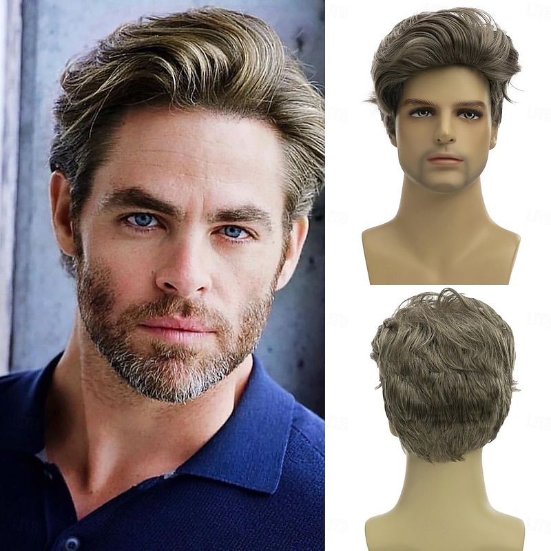 Short Gray Blonde Wig Handsome Male Wig Short Hair Guy Layered Daily or Halloween Cosplay Party Costume Wig