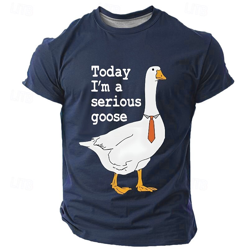 Men's Short Sleeve Graphic T-Shirt featuring a Funny 'Today I'm a Serious Goose' Print with Tie Design, a Wordplay Humor Tee