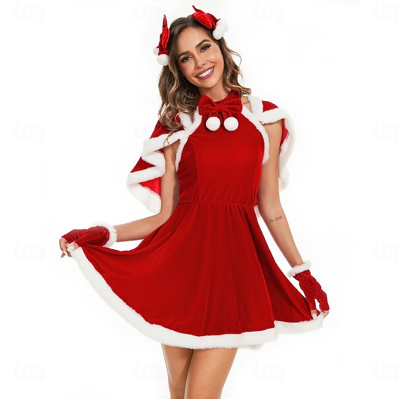 Santa Suit Santa Claus Mrs.Claus Christmas Dress Santa Clothes Sexy Costumes Santa Hat Women's Sexy Cosplay Costume Adults Christmas Masquerade Christmas Party Dress Headpiece Gloves Cape