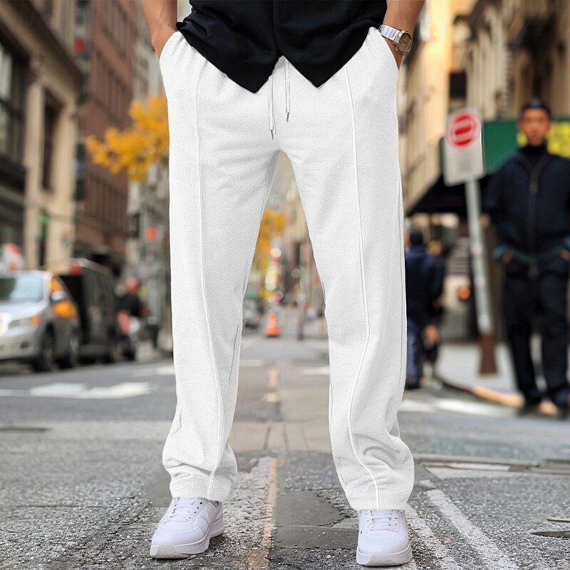 Men's Fleece Pants Sweatpants Trousers Baggy Pants Drawstring Elastic Waist Pleats Plain Comfort Warm Full Length Home Casual Daily Sports Fashion Black White Micro-elastic3