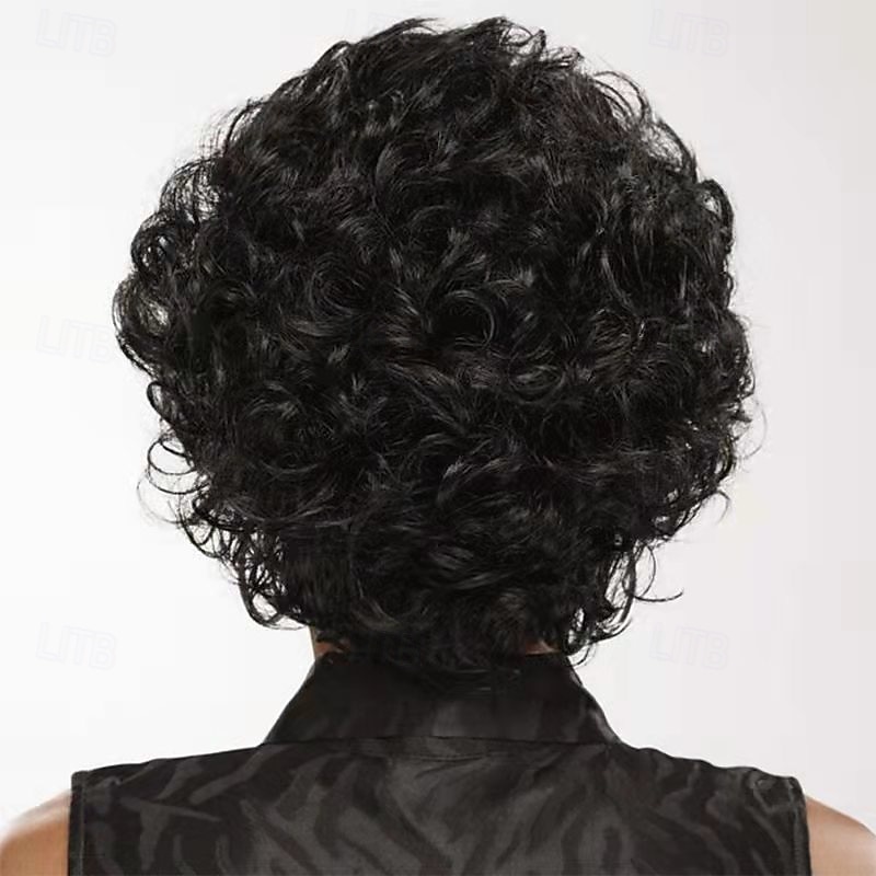 Synthetic Wig Curly Asymmetrical Wig Short Black Grey Synthetic Hair Women's Fashionable Design Soft Natural Black Gray4